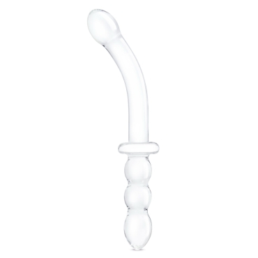 12” girthy ribbed g-spot glass dildo with handle grip